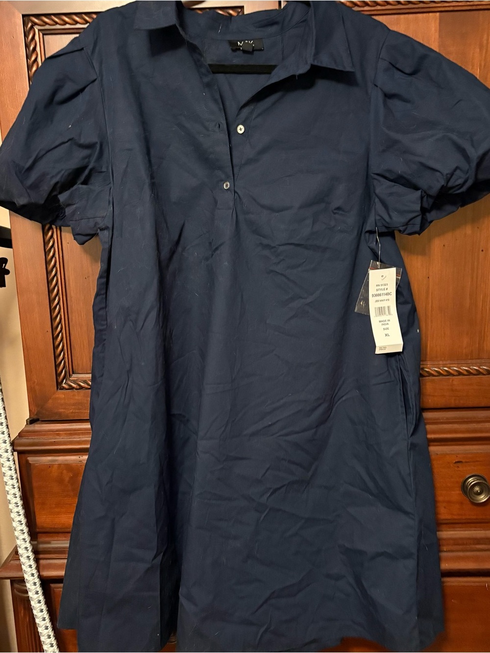 Women’s Navy Puff-Sleeve Shirt Dress